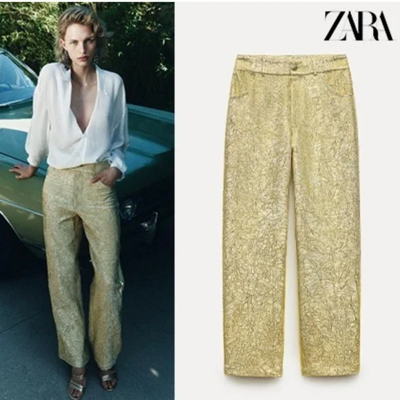 LAST CHANCE Zara Gold Textured Pants - Picture 4 of 12